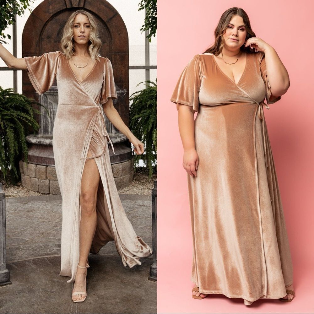 Baltic Born Champagne Meghan Velvet Wrap Maxi Dress Sz XXL Wedding Bridesmaid